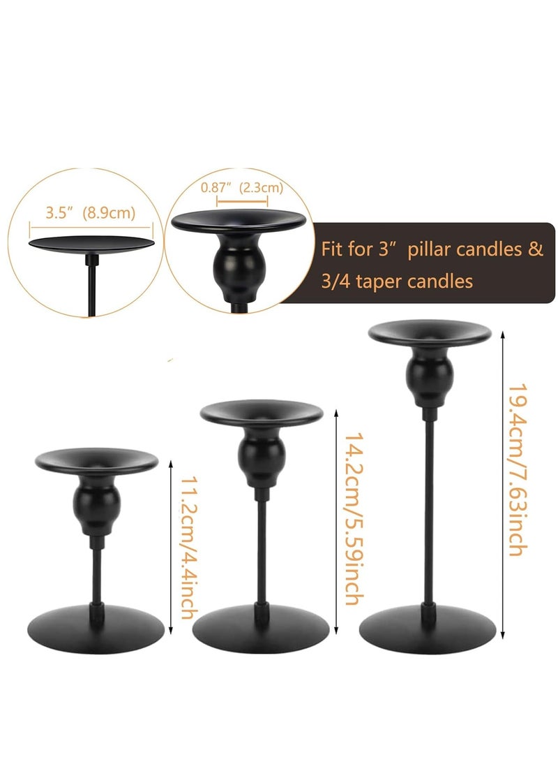 Black Candle Holders for Taper Candles, Candlestick Holders Set of 3, Decorative Taper Candle Holder for Wedding, Dinning, Party
