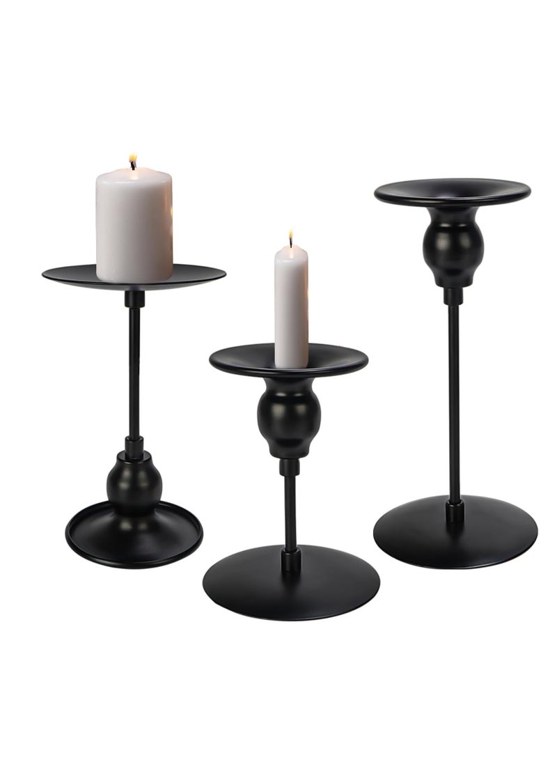 Black Candle Holders for Taper Candles, Candlestick Holders Set of 3, Decorative Taper Candle Holder for Wedding, Dinning, Party