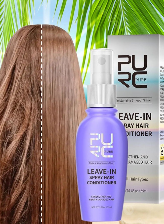 55ml Leave in Spray Hair Conditioner with Coconut Oil Strengthen and Repair Damaged Hair Moisturizing Hydrating Smooth Shiny Hair Leave in Conditioner Straightening Hair Serum