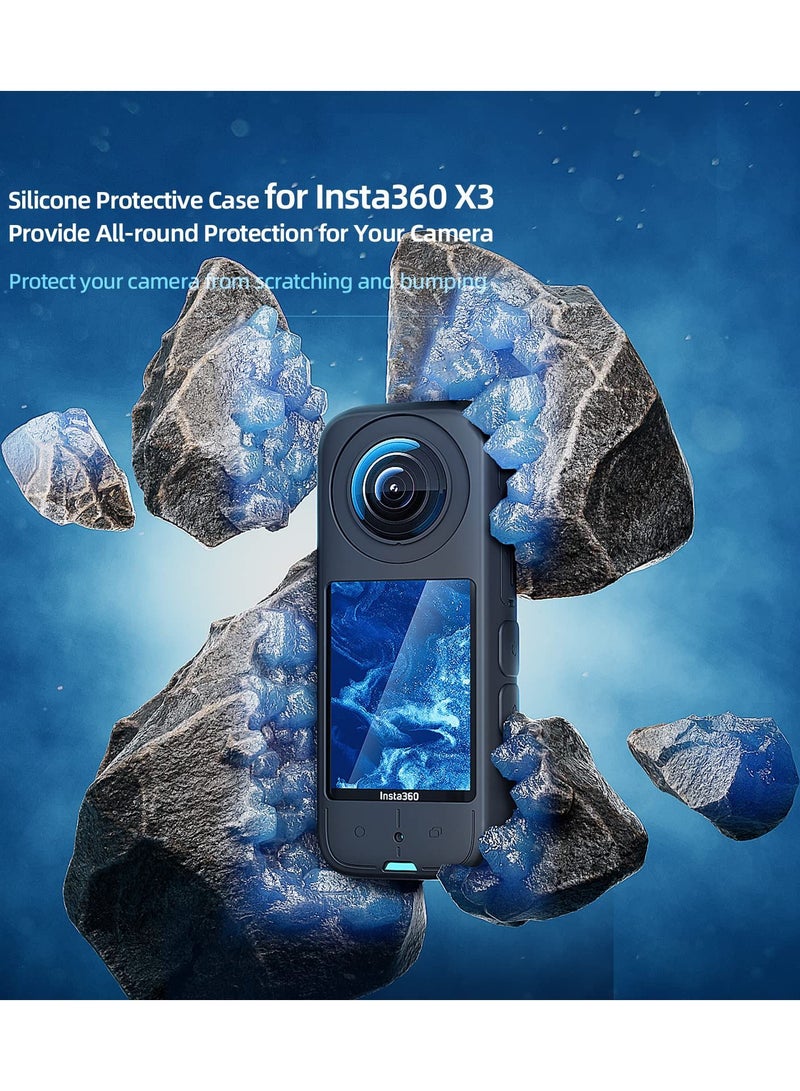 Silicone Protective Case and Lens Guards for Insta360 X3, Anti-Scratch Body Cover Waterproof Protector