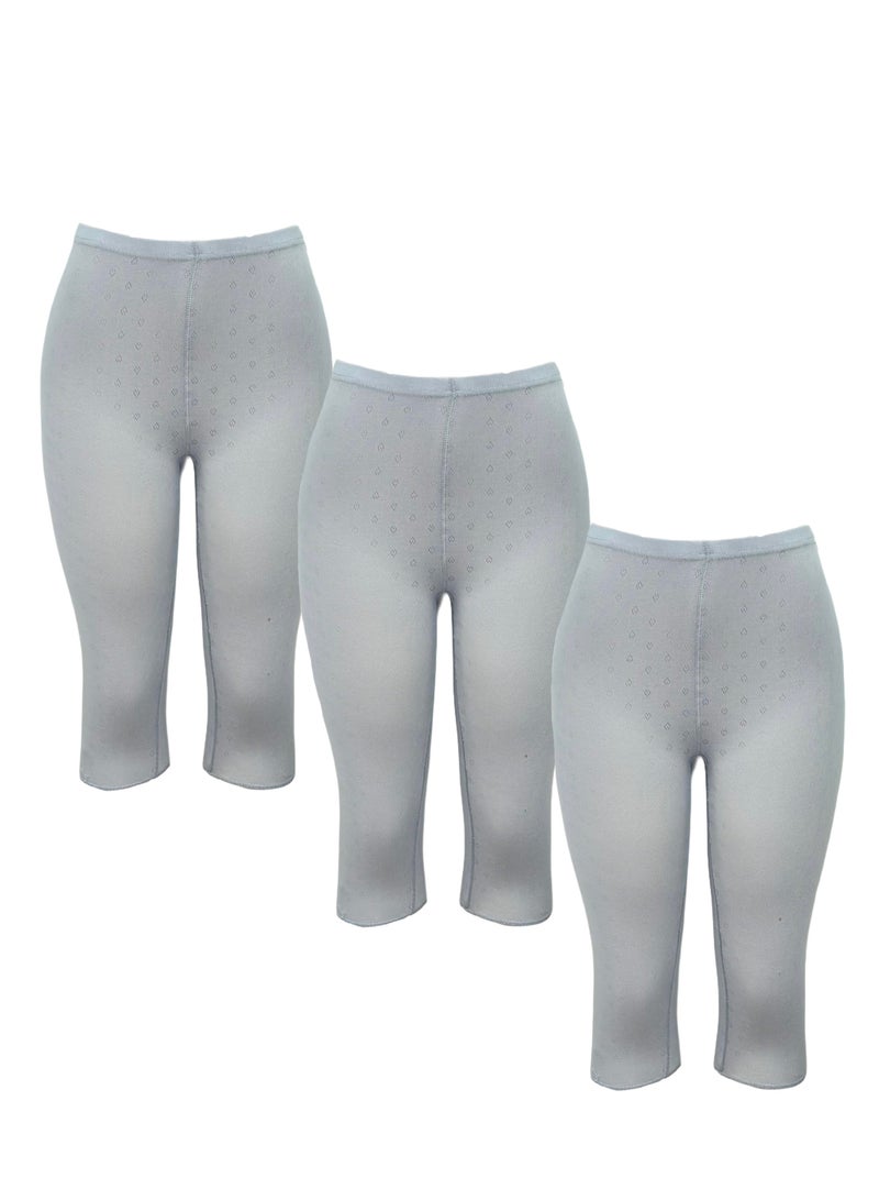 3- Pieces Women's Perforated Cotton Bermuda Grey