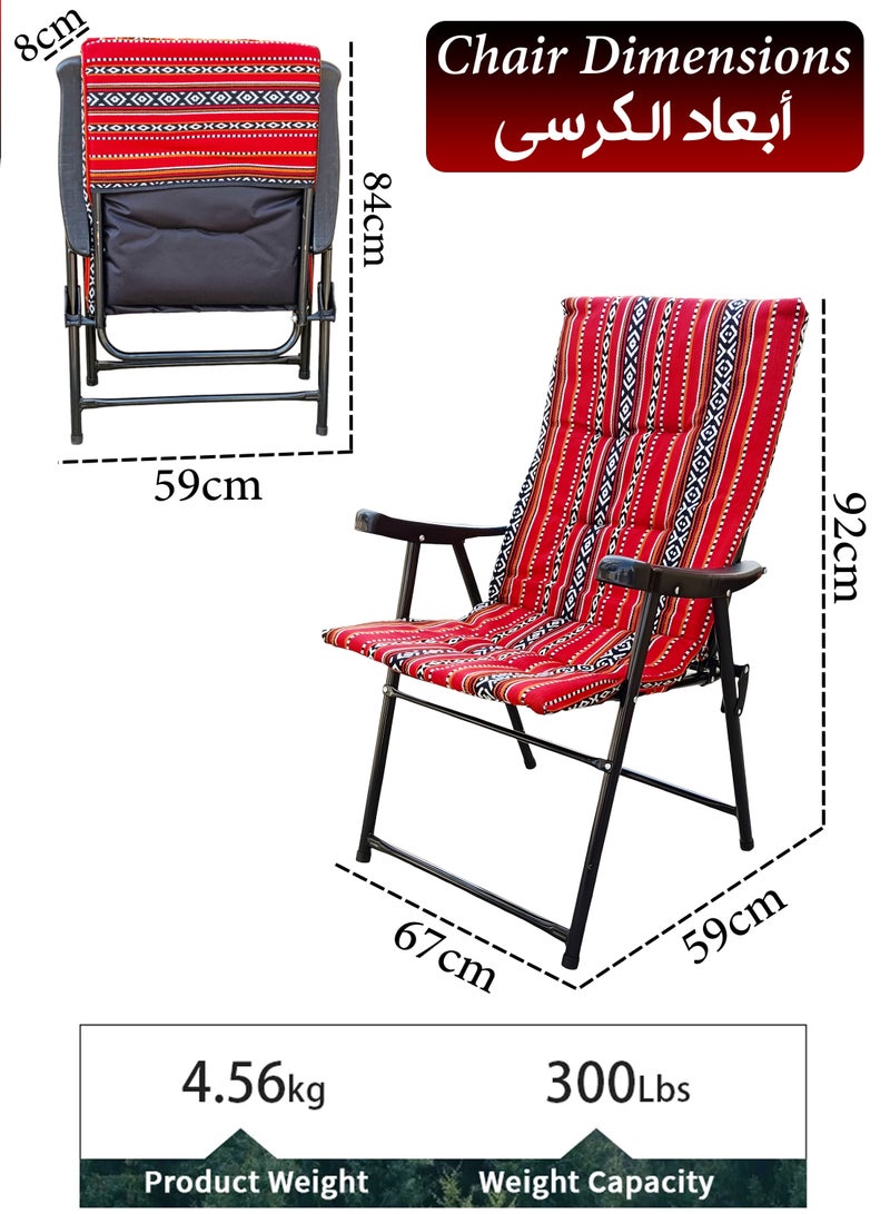 Folding Camping Chair With Traditional Cushion Seating Sadu Vintage Chair Padded Oxford Cloth Waterproof Ideal For Camping Hiking Garden Fishing Beach Lounging Portable Foldable Picnic Travel Chair