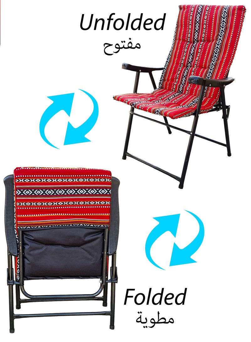 Folding Camping Chair With Traditional Cushion Seating Sadu Vintage Chair Padded Oxford Cloth Waterproof Ideal For Camping Hiking Garden Fishing Beach Lounging Portable Foldable Picnic Travel Chair
