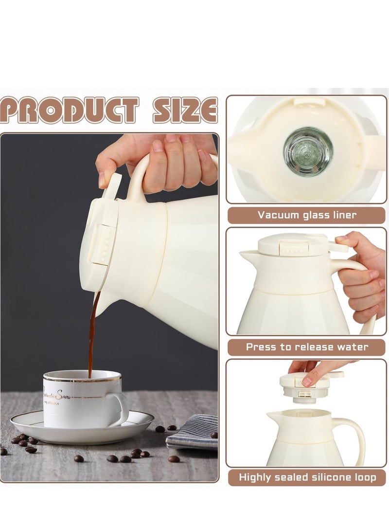 2 Pcs 34 oz Thermal Coffee Carafe Plastic Insulated Carafe Hot Water Urn with Lid Coffee Pitcher Double Walled Vacuum Thermal Pot Flask for Tea, Keep 12/24 Hours Hot/Cold(White)