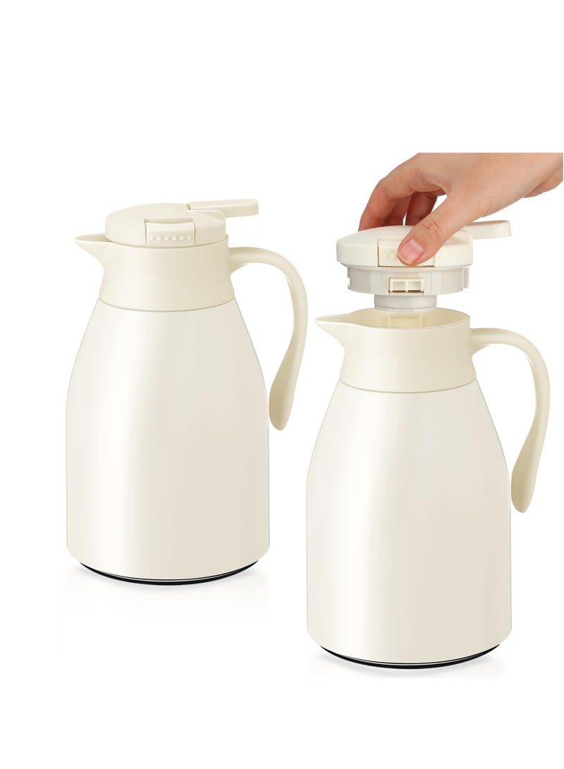 2 Pcs 34 oz Thermal Coffee Carafe Plastic Insulated Carafe Hot Water Urn with Lid Coffee Pitcher Double Walled Vacuum Thermal Pot Flask for Tea, Keep 12/24 Hours Hot/Cold(White)