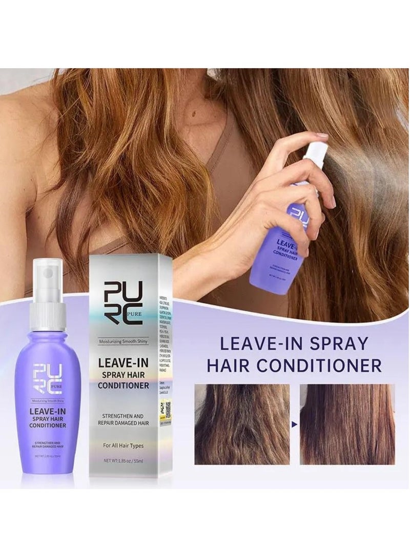 55ml Leave in Spray Hair Conditioner with Coconut Oil Strengthen and Repair Damaged Hair Moisturizing Hydrating Smooth Shiny Hair Leave in Conditioner Straightening Hair oil