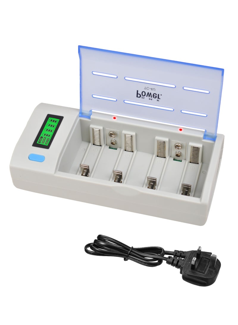DMK Power 4-Slots LED & LCD Battery Charger, High-Speed Charging, Independent Slot,Fit for C D AA AAA 9V Ni-MH Ni-CD Rechargeable Batteries (TC-4U)
