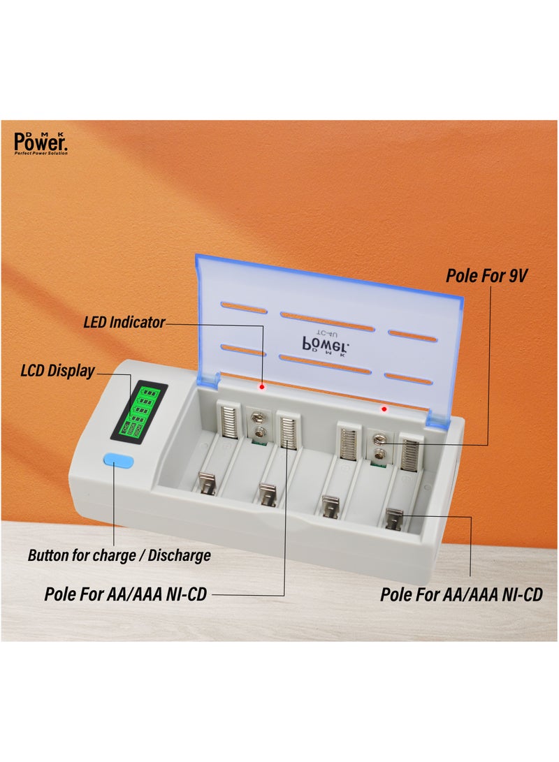 DMK Power 4-Slots LED & LCD Battery Charger, High-Speed Charging, Independent Slot,Fit for C D AA AAA 9V Ni-MH Ni-CD Rechargeable Batteries (TC-4U)