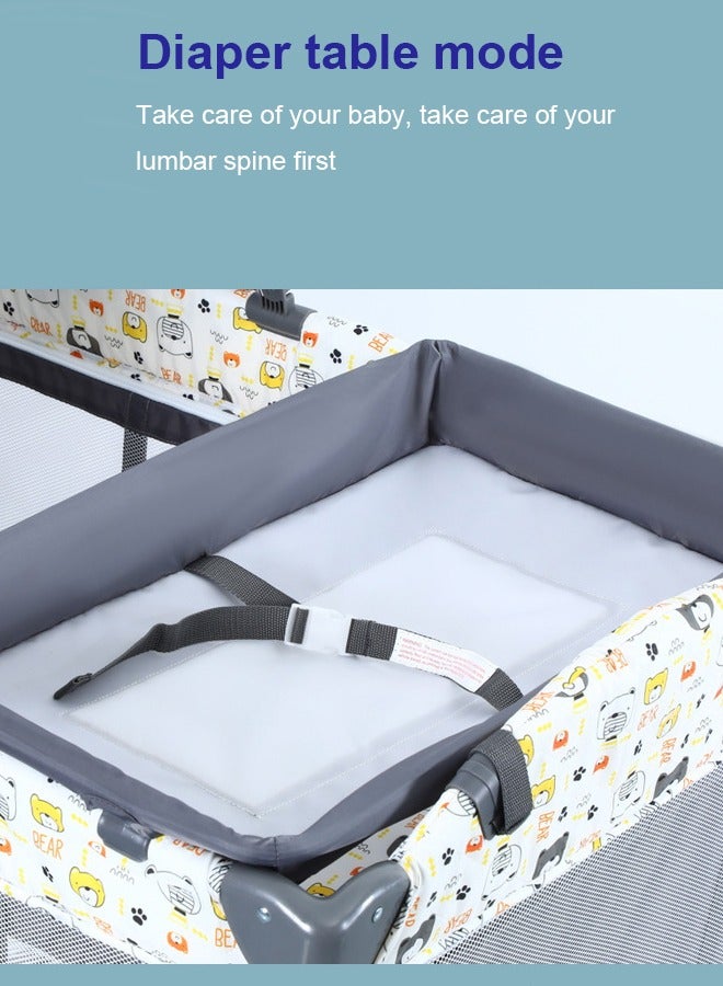 Double Layers Baby Crib Portable Foldable and Movable Diaper Table Baby Care Table Crib with Mosquito Net for 0-36 Months Old Toddler