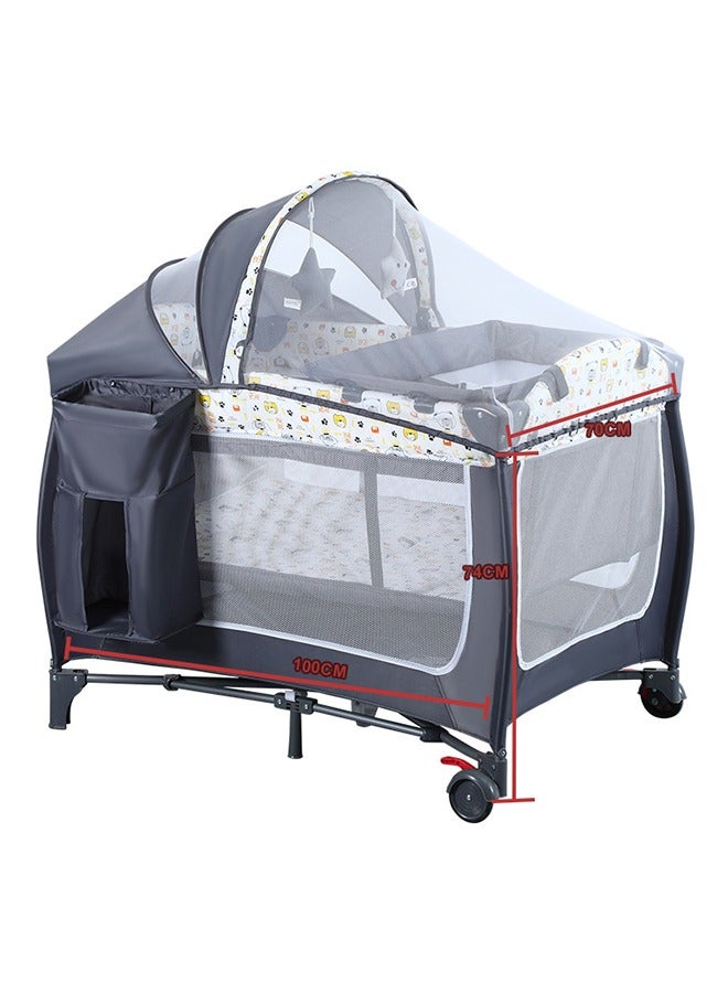 Double Layers Baby Crib Portable Foldable and Movable Diaper Table Baby Care Table Crib with Mosquito Net for 0-36 Months Old Toddler