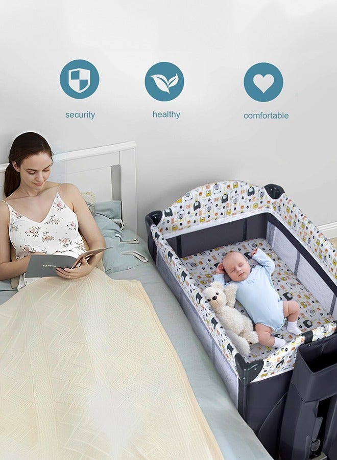 Double Layers Baby Crib Portable Foldable and Movable Diaper Table Baby Care Table Crib with Mosquito Net for 0-36 Months Old Toddler