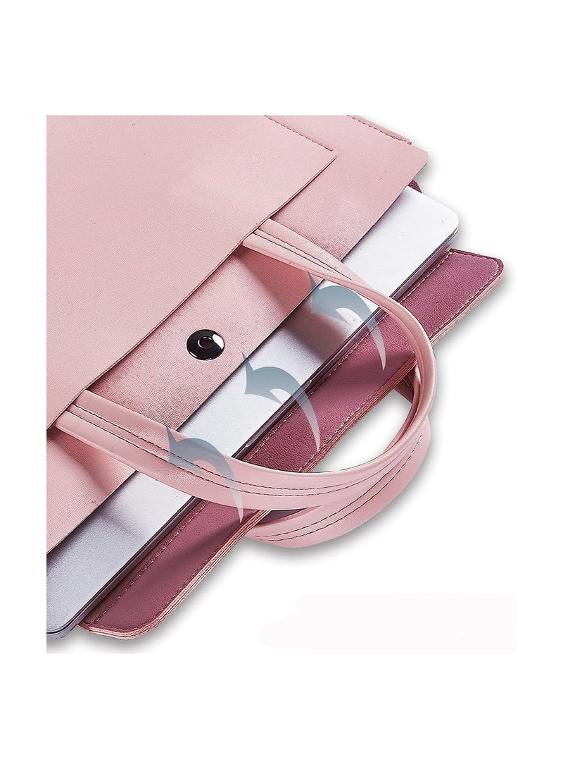 Laptop Bag for Women 13-13.3inch, Soft PU Leather Slim Handbag for Women, Notebook Omputer Case, Tablet iPad Case Front-pocket Pouch Bag Briefcases for Macbook Asus Acer/Dell/HP/Lenovo, Pink