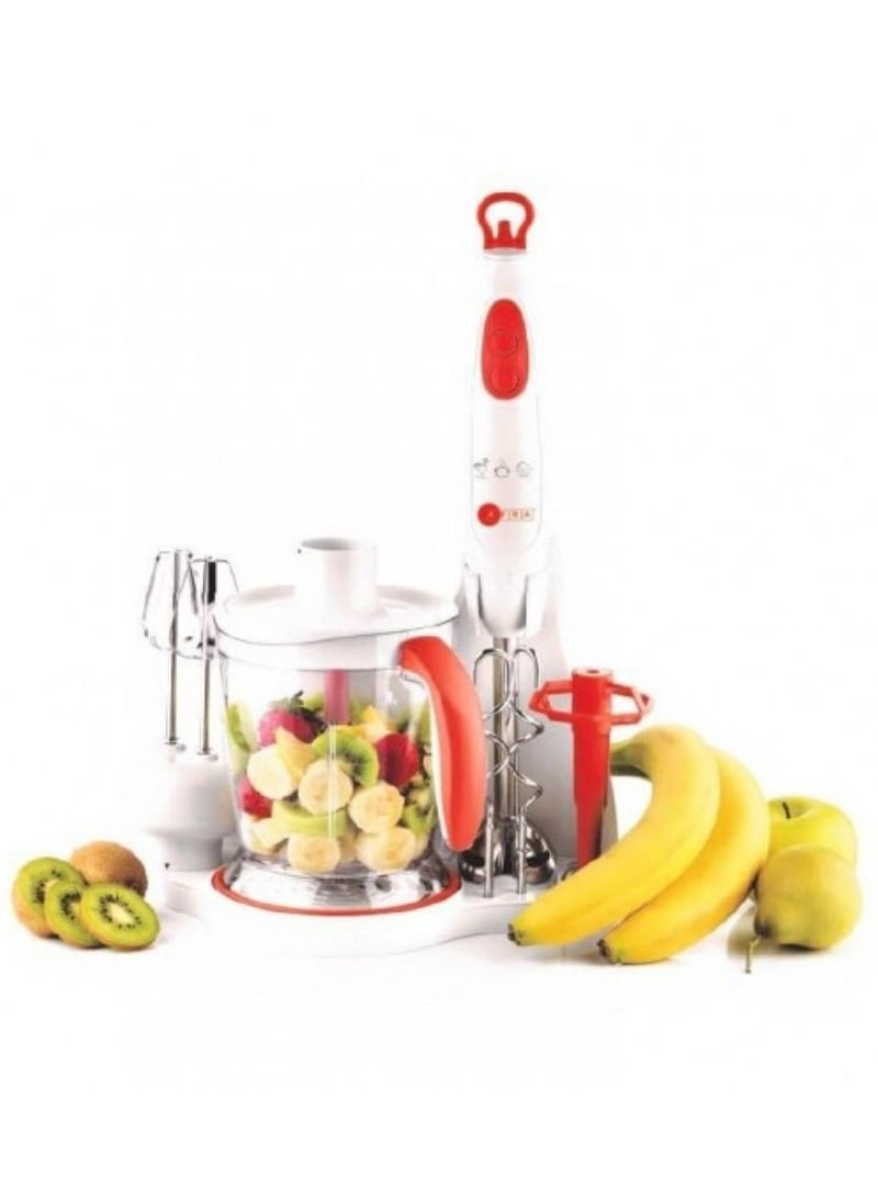 Japan 2 speed, 5- Piece Hand Blender Set, 400W, Stainless Steel Shaft, GMARK, ESMA, ROHS, and CB Certified with 2 years Warranty, White/ Red . AF-7001BL-SET white