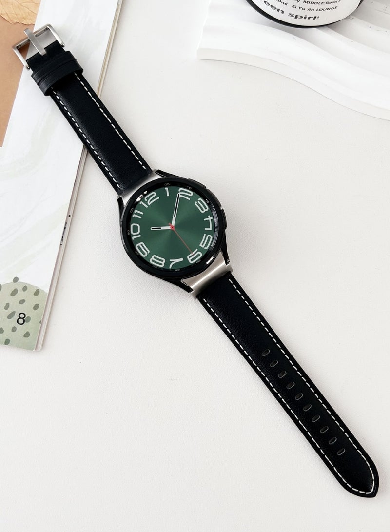 Classic Leather Watch Band Replacement Strap 20mm, Watch Bands Compatible with Samsung Galaxy Watch 7/6/5/4, 40/44mm Replacement Band