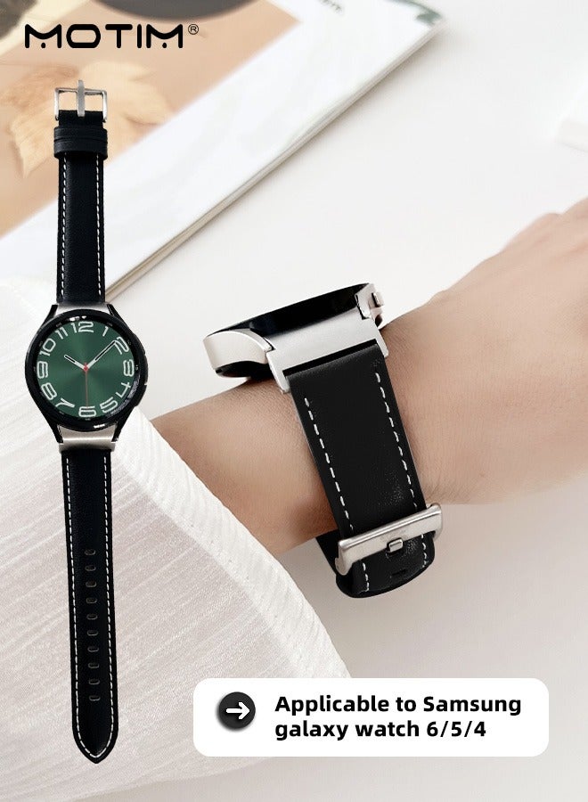 Classic Leather Watch Band Replacement Strap 20mm, Watch Bands Compatible with Samsung Galaxy Watch 7/6/5/4, 40/44mm Replacement Band