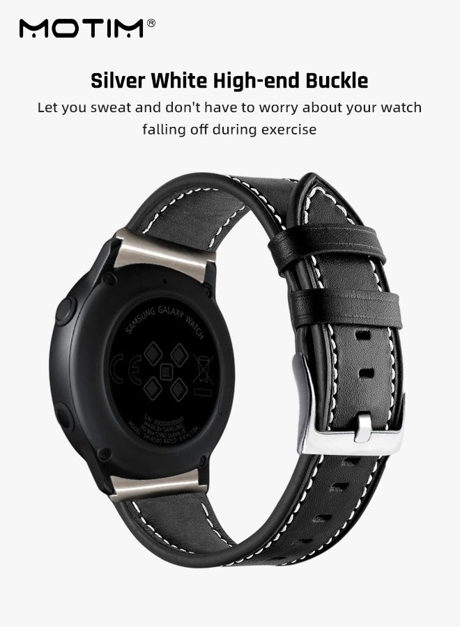 Classic Leather Watch Band Replacement Strap 20mm, Watch Bands Compatible with Samsung Galaxy Watch 7/6/5/4, 40/44mm Replacement Band