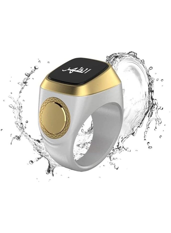 Smart Tasbih Zikr lite Ring, Muslim Prayer, Prayer timing reminder, OLED display Tasbih Counter, Smart Ring, Waterproof- White 20mm.