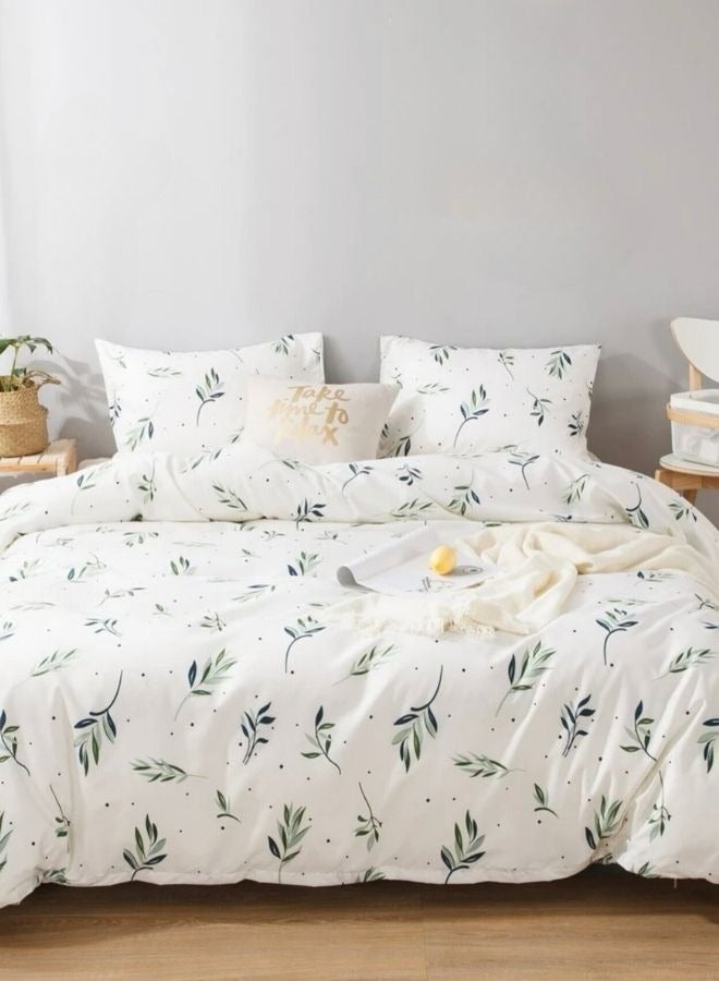 King Size 6 Piece Bedding Set Without Filler, Soft Fabric Small Green Leaves Design.