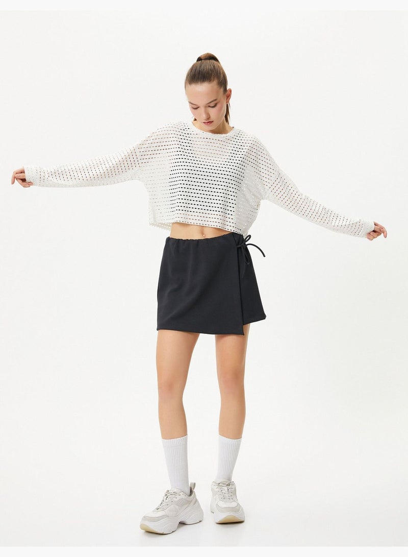 Crop Mesh T-Shirt Sport Long Sleeve Crew Neck