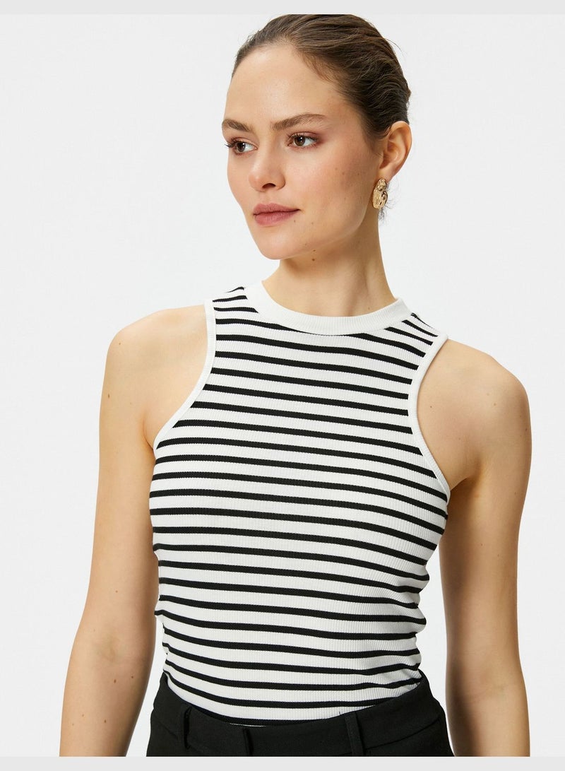 Regular Fit Halter Neck Ribbed Tank Top