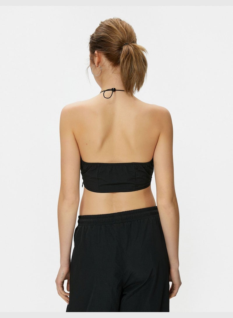 Stoper Detail Halter Neck Crop Parachute Top