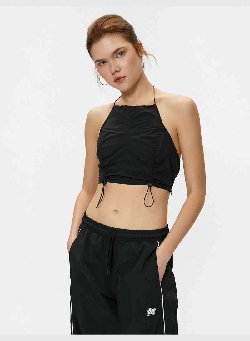 Stoper Detail Halter Neck Crop Parachute Top