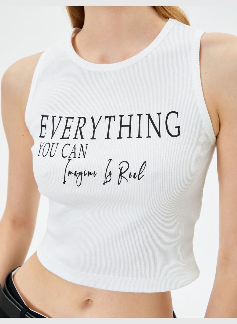 Cotton Slogan Printed Halter Neck Crop Tank Top