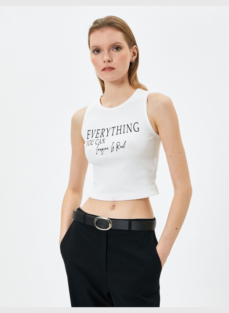 Cotton Slogan Printed Halter Neck Crop Tank Top