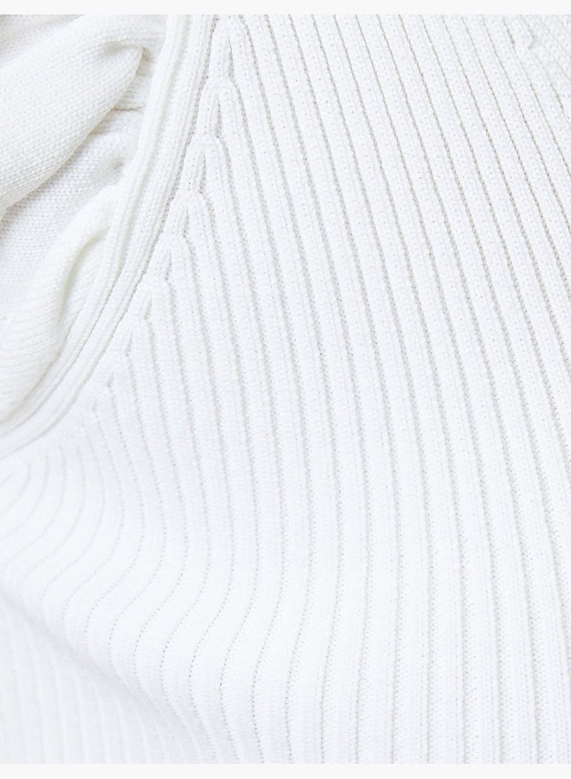 Ruffle Ribbed V Neck Knitted Blouse