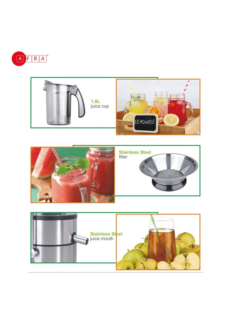 Japan 4 in 1 Juicer 2 Speed Settings 1.5 Liter Capacity Pulse Function Pulp Container Glass Blender With Meat Chopper & Grinder Jar G-Mark ESMA RoHS And CB Certified 1.5 L 800 W AF-800JCBK Black