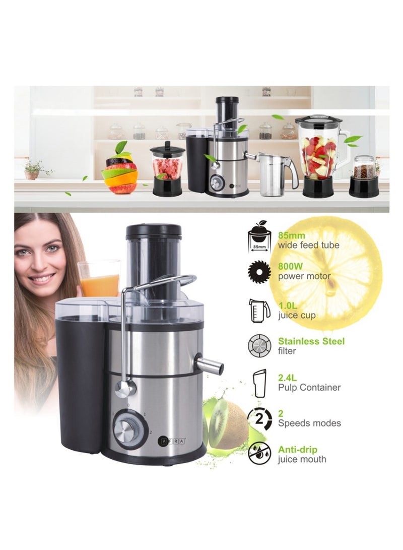 Japan 4 in 1 Juicer 2 Speed Settings 1.5 Liter Capacity Pulse Function Pulp Container Glass Blender With Meat Chopper & Grinder Jar G-Mark ESMA RoHS And CB Certified 1.5 L 800 W AF-800JCBK Black