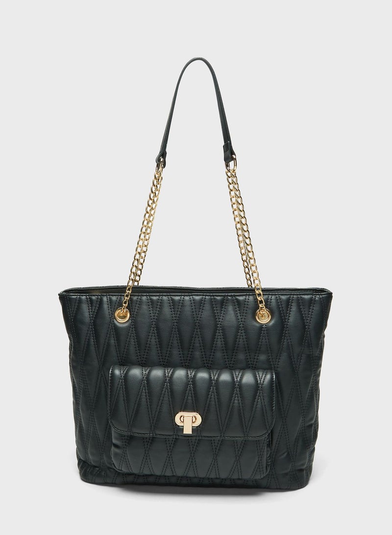 Chain Detail Zip Over Tote