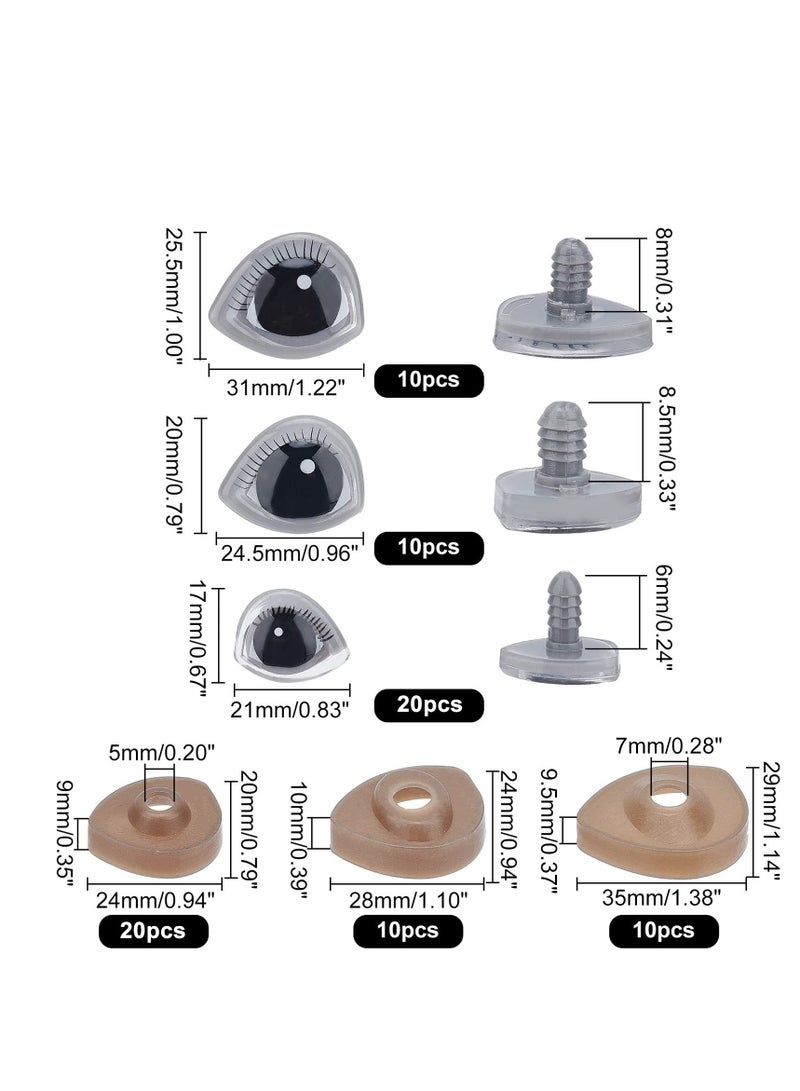 3D Safety Eyes 3 Sizes Crafts with Eyelash Washers Bear Dog Cats Plastic Stuffed Crochet for Amigurumi Plush Animal Making 40 Sets