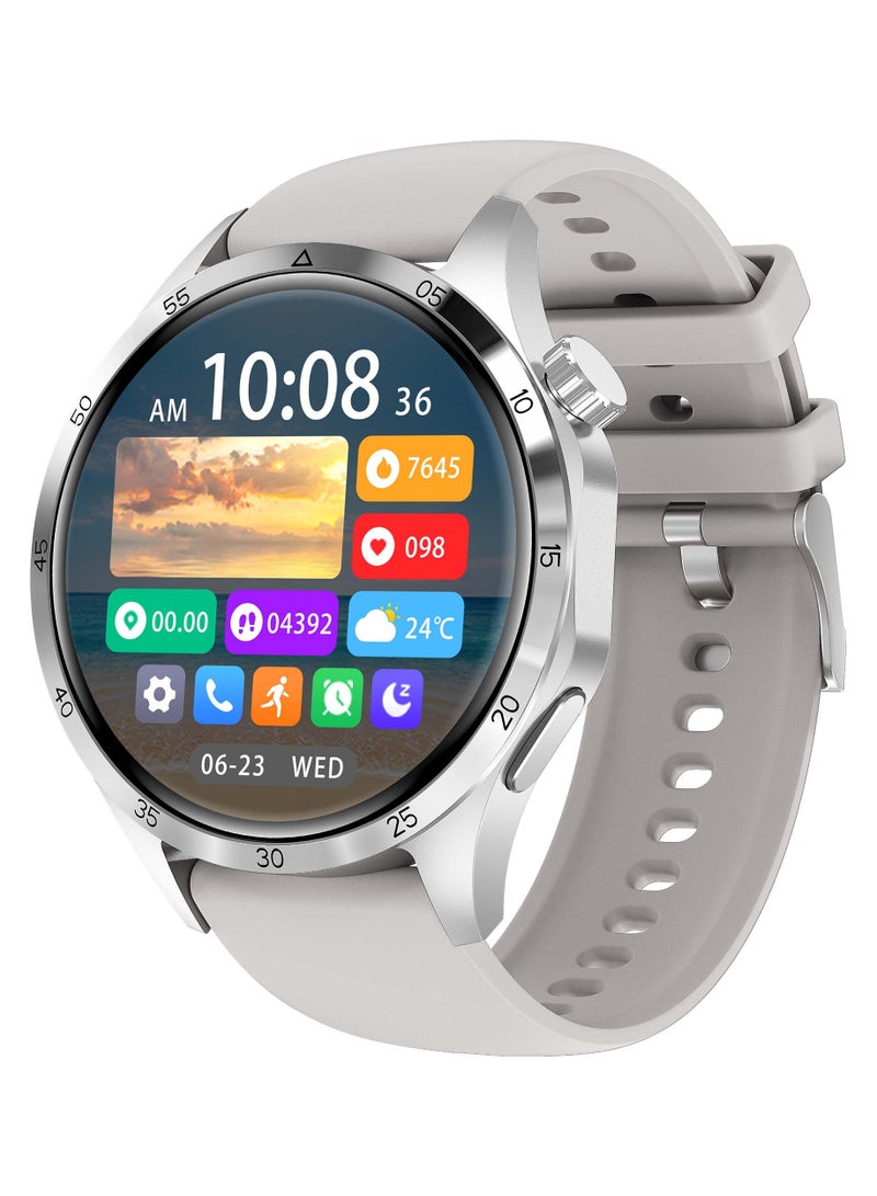 2024 Round Shape Smart Watch For Men GT4 Pro Blood Oxygen Fitness Tracker Smartwatch- Silver