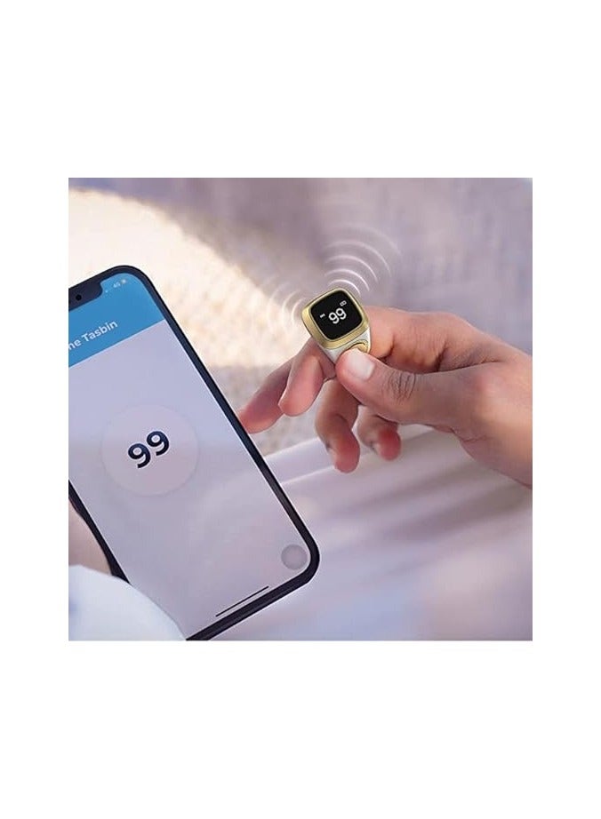 Smart Tasbih Zikr lite Ring, Muslim Prayer, Prayer timing reminder, OLED display Tasbih Counter, Smart Ring, Waterproof- White 22mm.