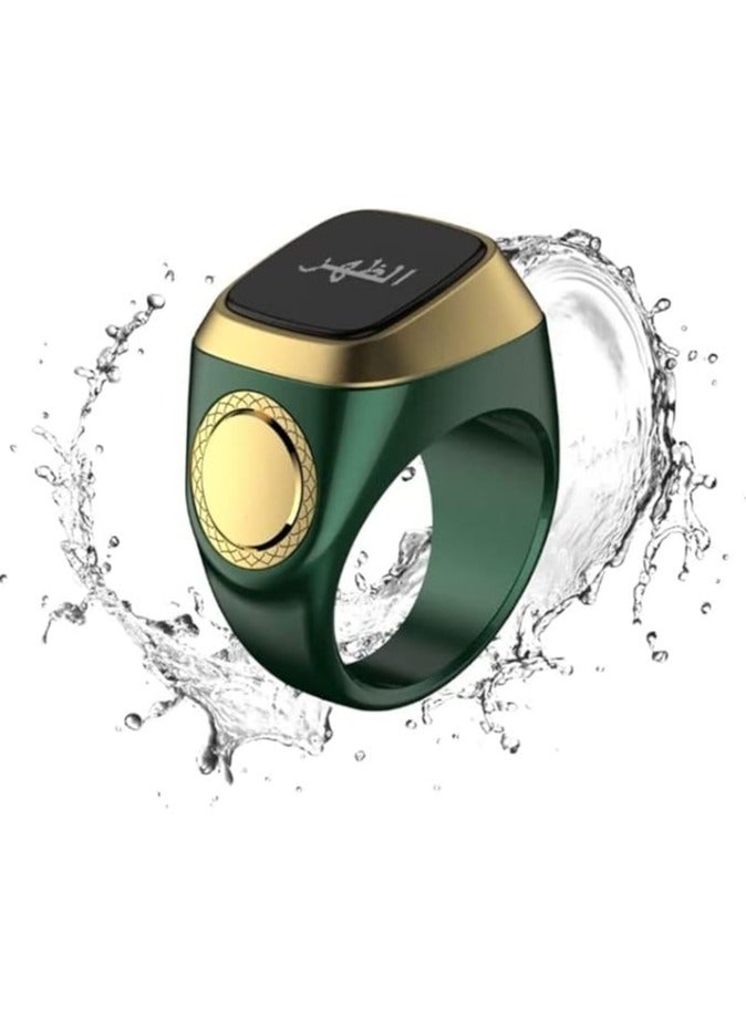 Smart Tasbih Zikr lite Ring, Muslim Prayer, Prayer timing reminder, OLED display Tasbih Counter, Smart Ring, Waterproof- Green 22mm.