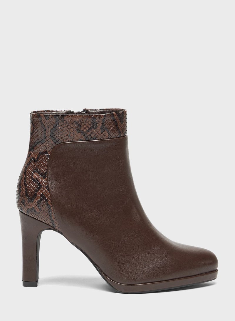 Pointed Toe Mid Heel Ankle Boots