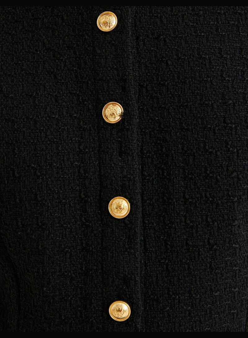 Mini Tweed Dress Gold Button Detail Pleated