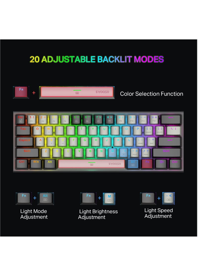 Z-11 RGB Backlit Wired Mechanical Gaming Keyboard, Red Switches, Compact 61 Key Keyboard for Windows Mac OS Gray Black