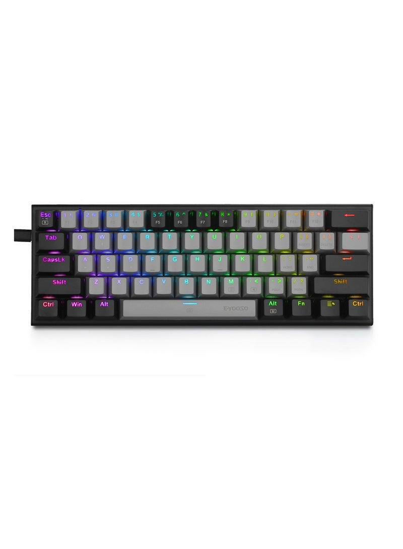 Z-11 RGB Backlit Wired Mechanical Gaming Keyboard, Red Switches, Compact 61 Key Keyboard for Windows Mac OS Gray Black