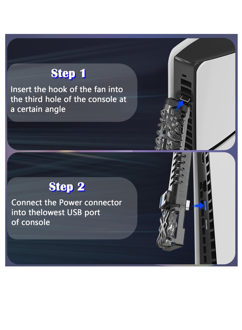 Cooling Fan for PS5 Slim Cooler Fan with RGB LED Light and USB Port for PlayStation 5 Slim Disc Edition and Digital Edition