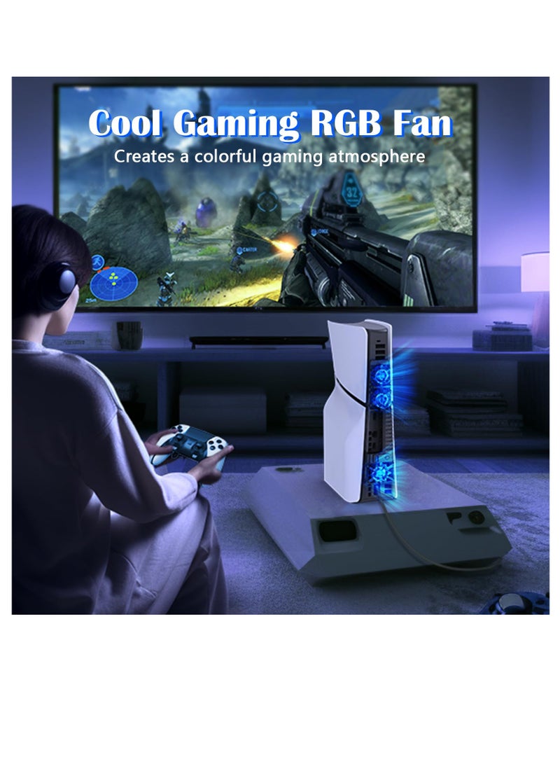 Cooling Fan for PS5 Slim Cooler Fan with RGB LED Light and USB Port for PlayStation 5 Slim Disc Edition and Digital Edition