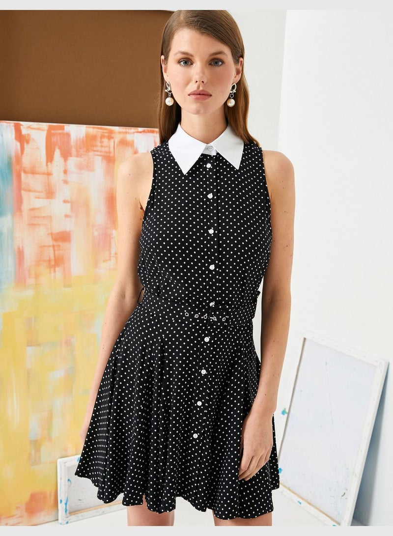 Buttoned Polka Dotted Dress