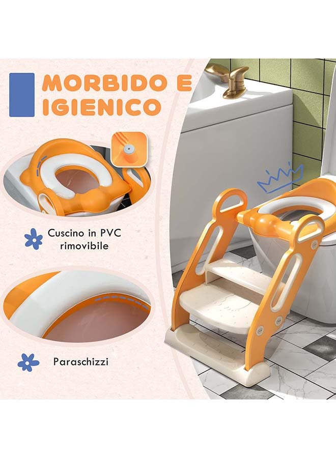 Potty Training Seat with Ladder - Safe and Comfortable Toddler Toilet Seat with Step Stool, Foldable, Non-Slip, Easy to Clean, Orange