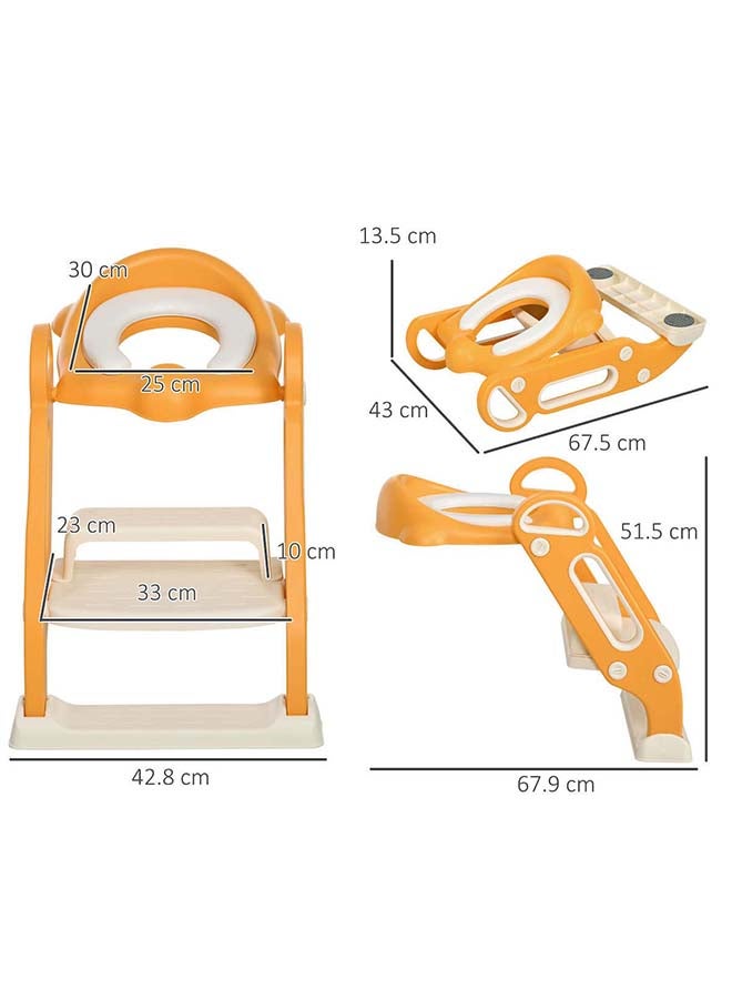 Potty Training Seat with Ladder - Safe and Comfortable Toddler Toilet Seat with Step Stool, Foldable, Non-Slip, Easy to Clean, Orange