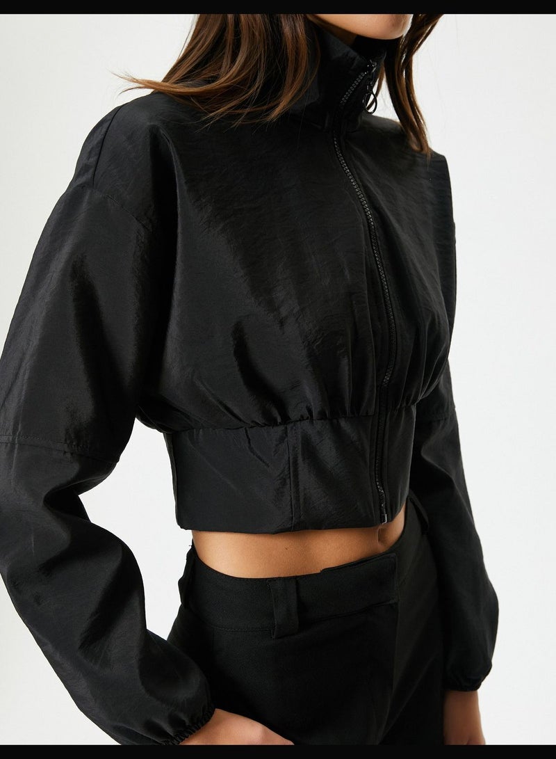 Zipper Detail Crop Bomber Jacket