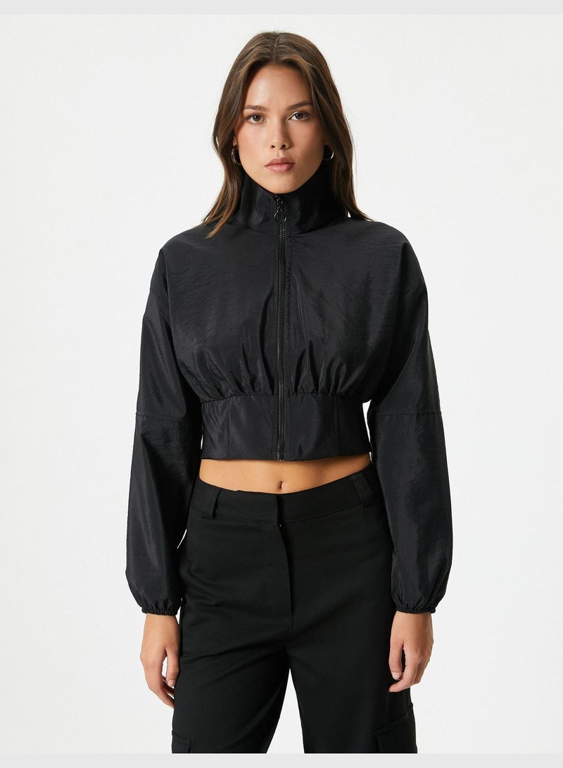 Zipper Detail Crop Bomber Jacket