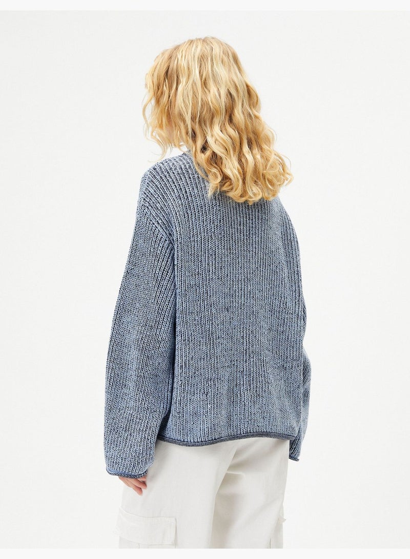 Knit Sweater Wide Long Sleeve Crew Neck