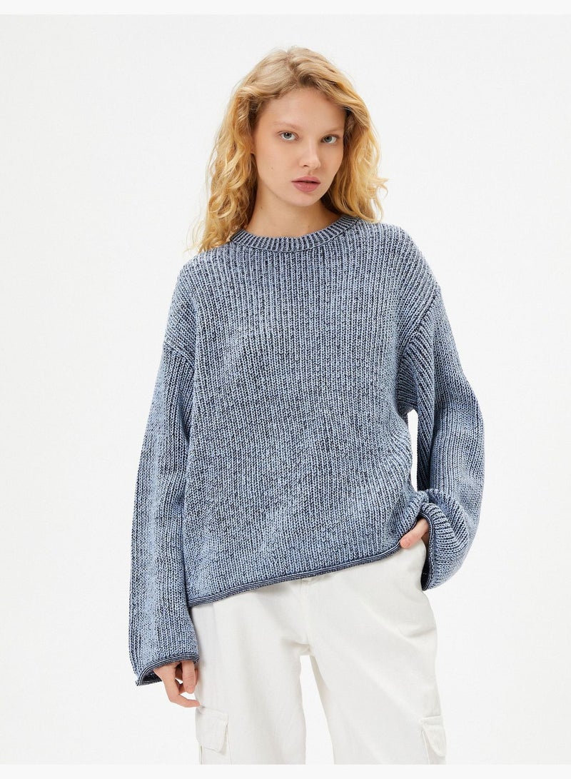 Knit Sweater Wide Long Sleeve Crew Neck