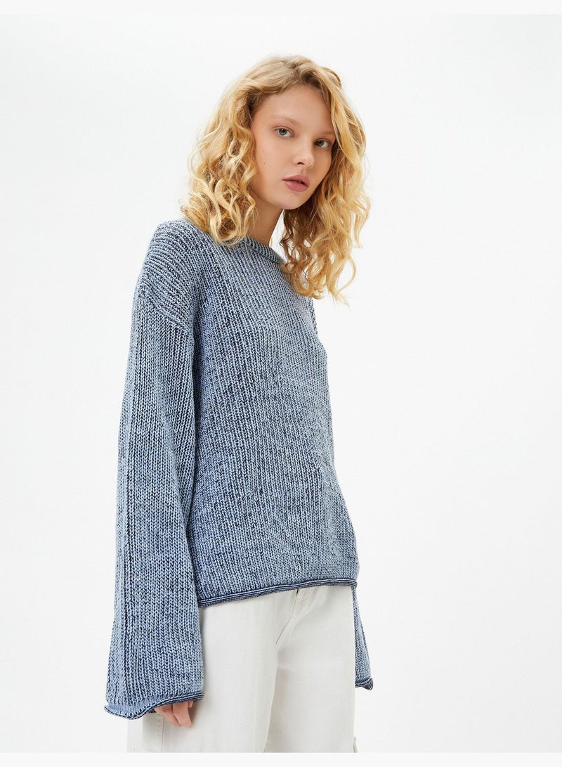 Knit Sweater Wide Long Sleeve Crew Neck